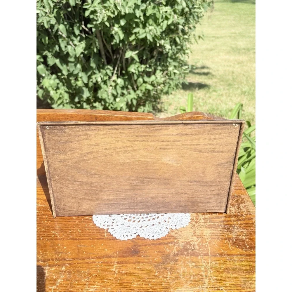 Vintage Lerner Desk Organizer Sorter Caddy Faux Carved Wood Mail Bills Utensils